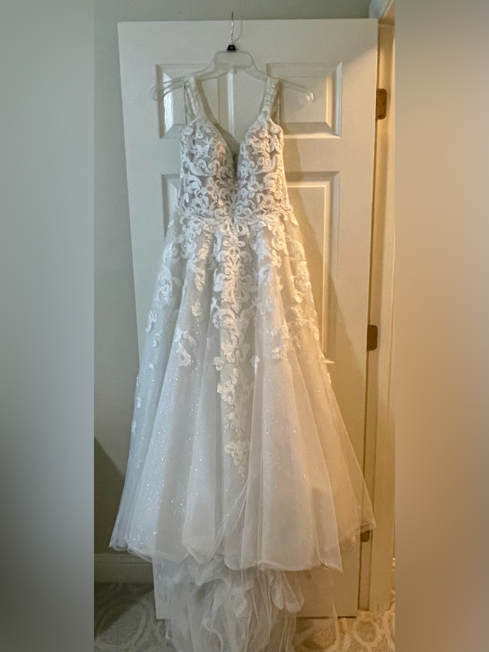 Sophia Tolli Ivory Strapless Lace Appliqué Sparkle Ball Gown